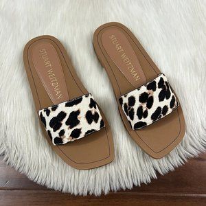 Stuart Weitzman Women's Size 6 B Cheetah Calf Hair‎ Delilah Flat Slide Sandals
